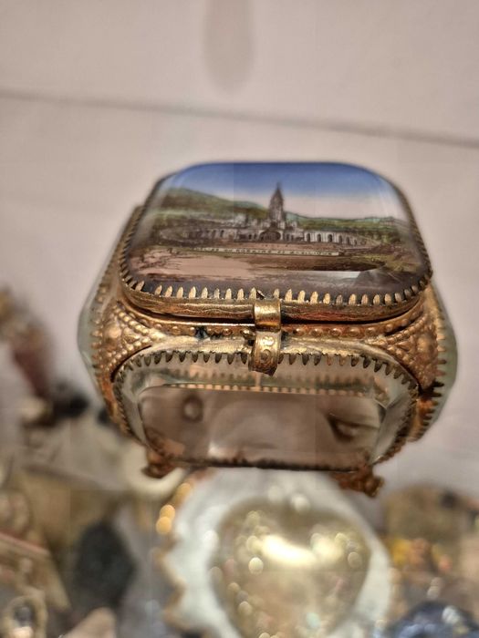 антикварная шкатулка .стекло, латунь, бронза, ,ХIХ век, Франция.