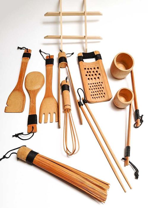 Conjunto Utensílios Cozinha Tradicional Asiática Bambu