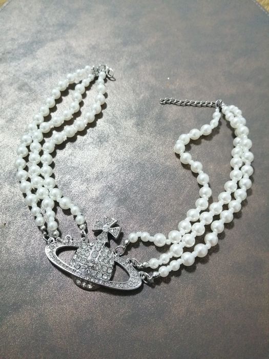 Naszyjnik necklace Silver perly vivienne westwood Saturn orb