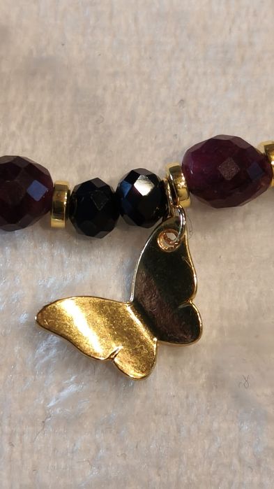 Bransoletka z naturalnych kamieni Granat, Kwarc czarny