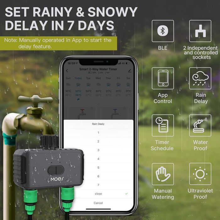 MOES Inteligentny system nawadniania TUYA 3/4" Bluetooth timer zawór