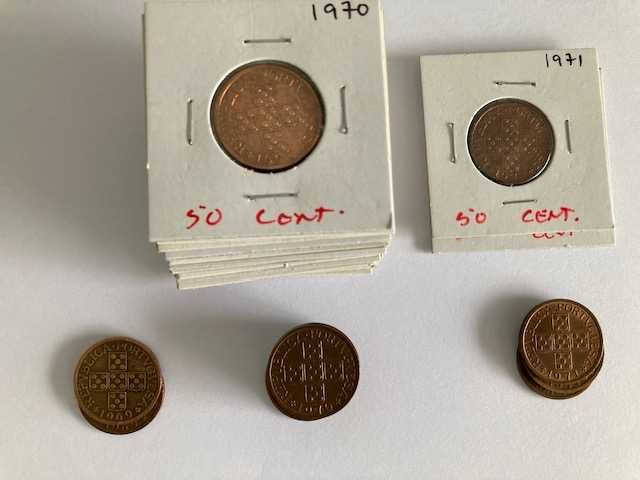 Lot of 210 Portuguese coins, 50 cents, bronze (from 1969 to 1979)