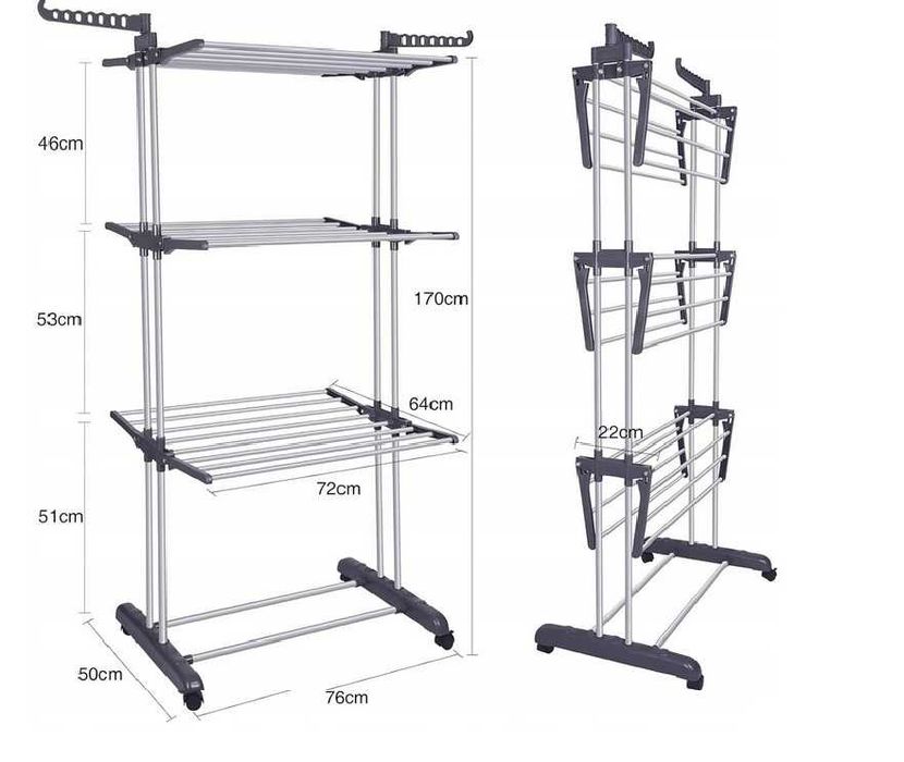 Suszarka na pranie wolnostojąca 3 poziomowa składana na kółkach.