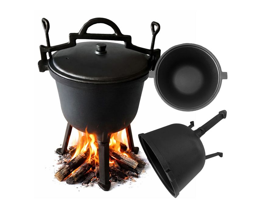Kociołek Żeliwny 10L Garnek Myśliwski Ognisko Grill 3 Nóżki Pokrywka