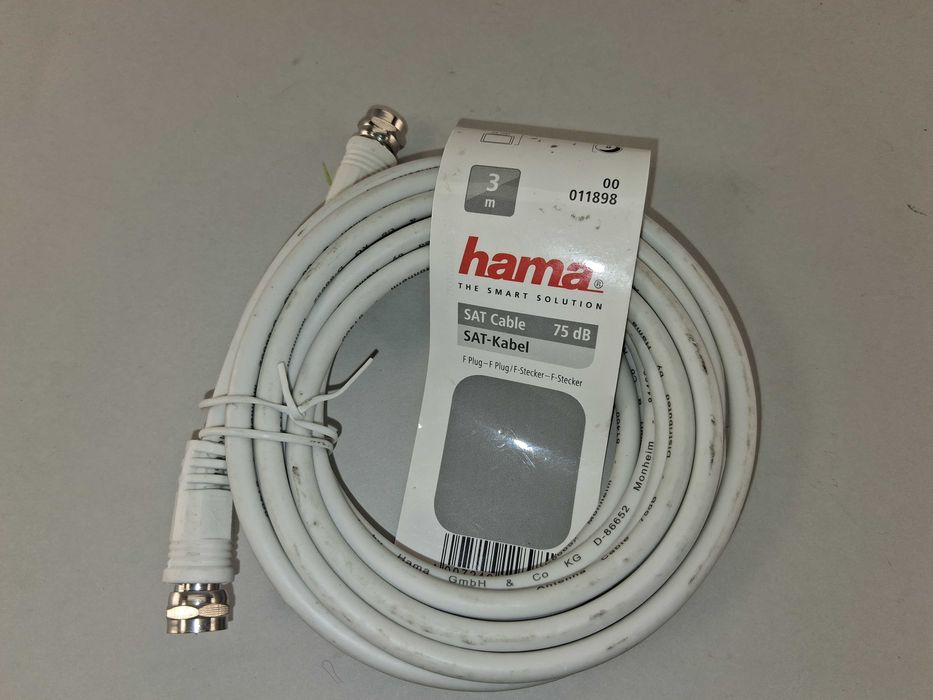 N035 Kabel SAT Hama F-Plug F-Stecker 3M 75dB Biały Gotowy Nowy