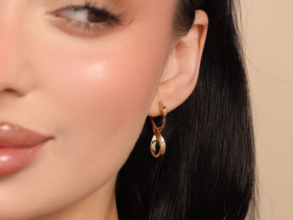 Złote kolczyki przeplatane nieskończoności PR 585