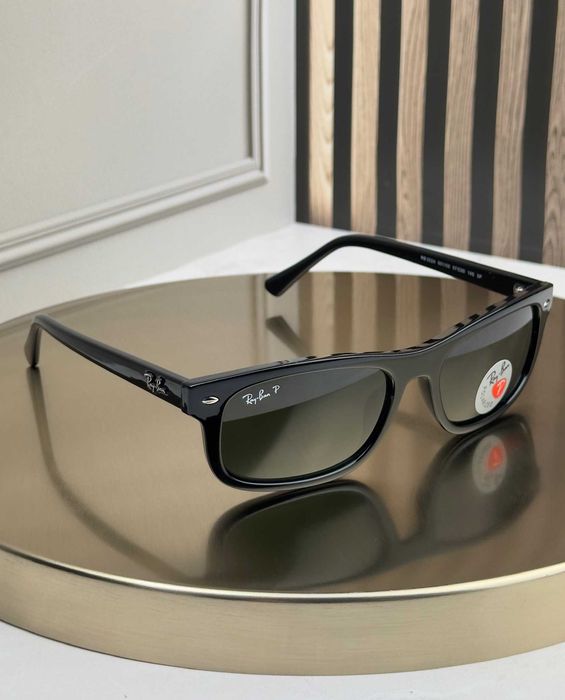 Сонцезахисні окуляри Ray-Ban RB2224 чорні, зелена лінза G15, поляризовані, прямокутні, чоловічі, оригінал