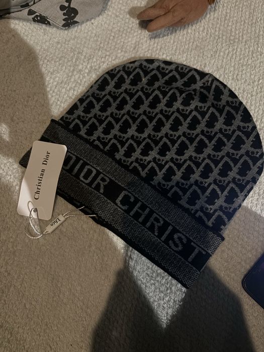 Czapka Dior Oblique Beanie szaro-czarna z monogramem