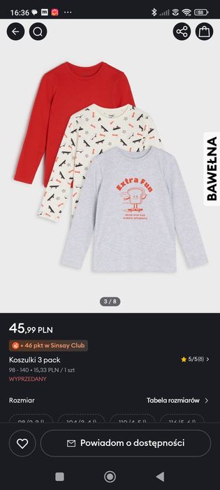 3 nowe koszulki Sinsay 140