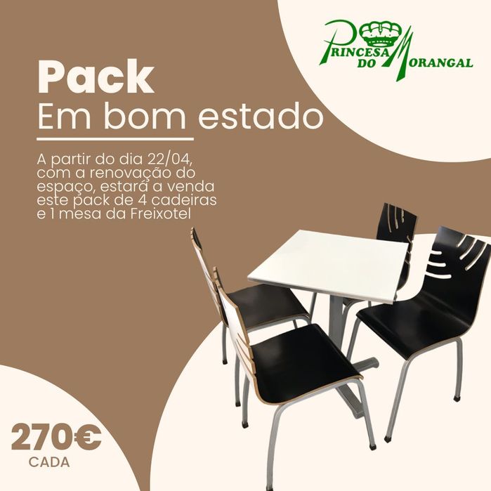 Pack 4 cadeiras e 1 mesa Freixotel