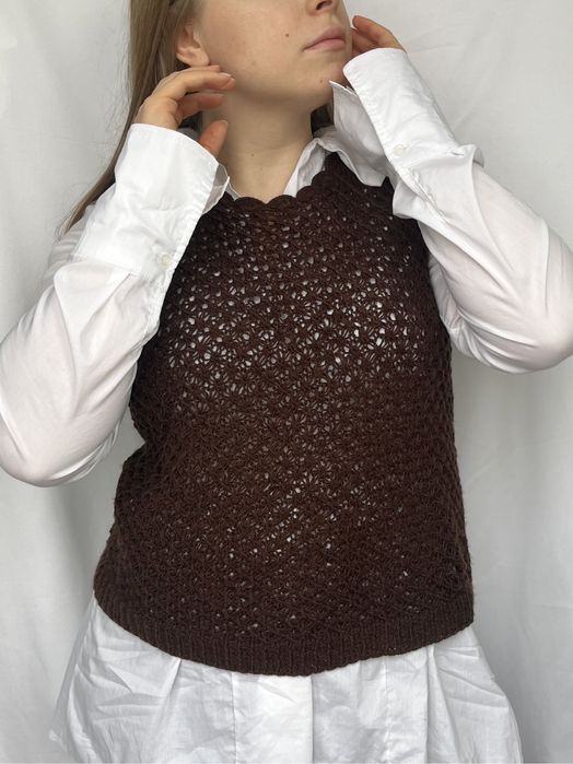 Brązowy vest robiony ręcznie bezrękawnik