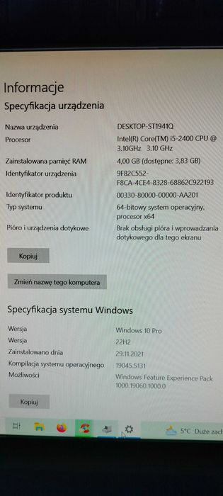 Komputer stacjonarny Lenovo + monitor HP +  klawiatura Dell