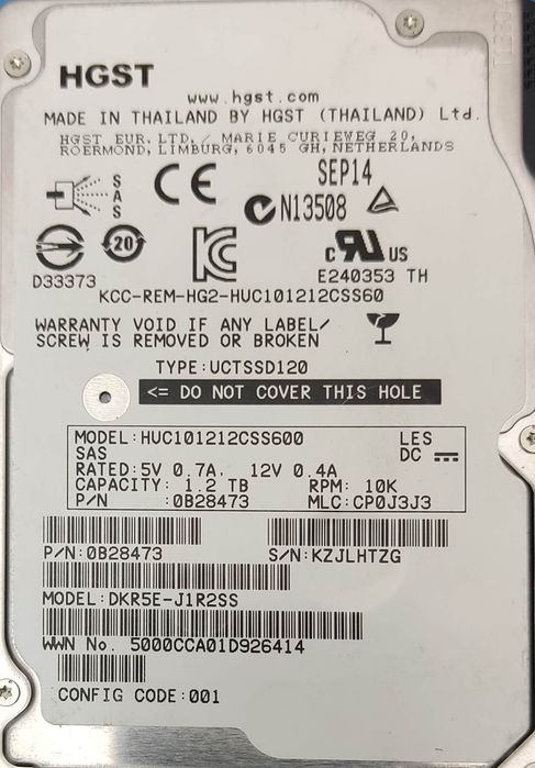 HHD 2.5 HGST 1.2 TB 10K SAS