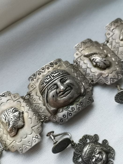 komplet biżuterii Peru srebro 925 bransoletka klipsy