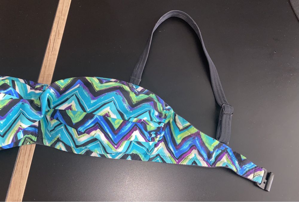 Dwuczęściowy kostium 36 S bikini strój czarno niebieski wysoki stan