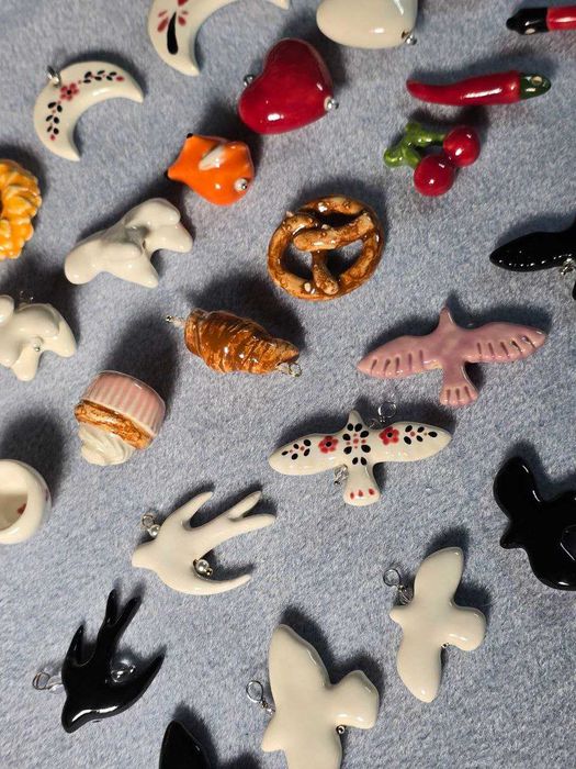 Керамічні намистини, пташка, каштан, вареник, сердечко, баран, круасан