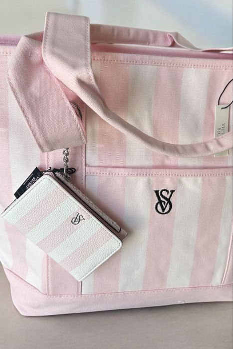 Victoria’s Secret portfel z brelokiem - nowy różowe paski