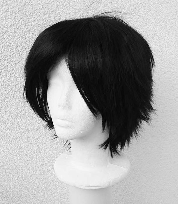 Czarny krótki wig czarna krótka peruka z grzywką cosplay wig męska