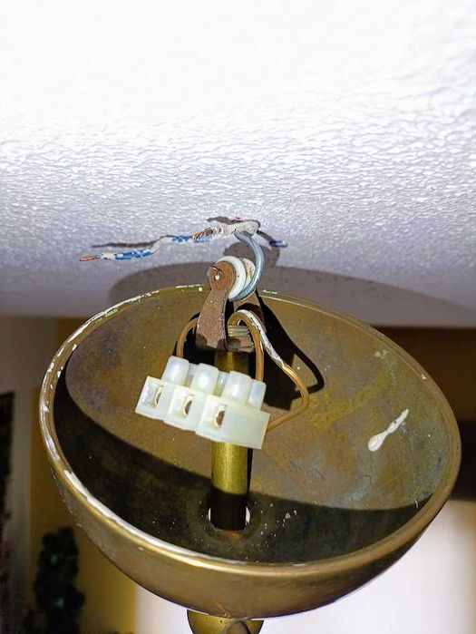 Candeeiro de teto suspenso antigo latão de 6 lumes