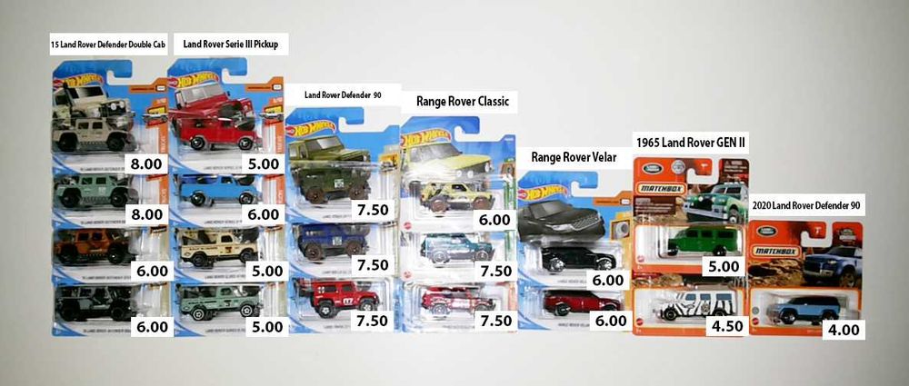 Hot Wheels - Land Rover - Jeep - Carros 4x4 com Rodas de Borracha 1/64