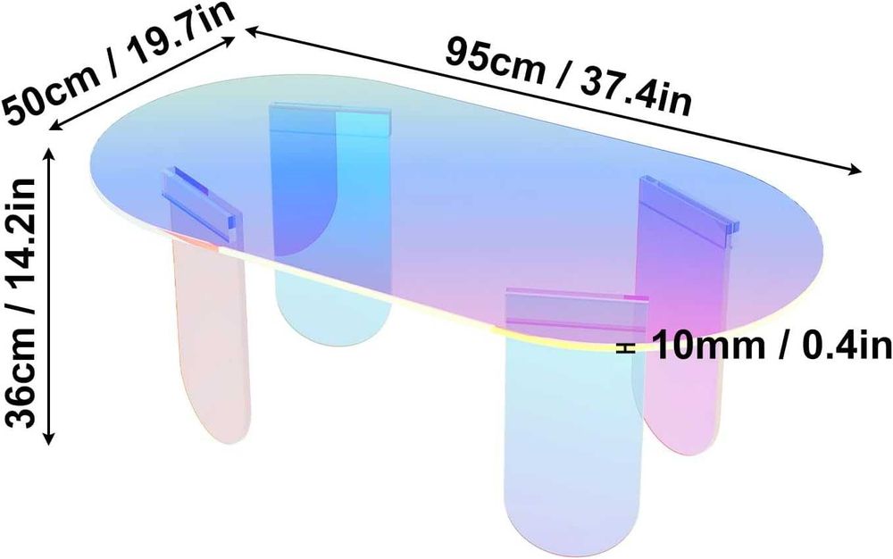 Mesa de apoio centro café oval  95 x 50 x 36 cm com efeitos luz   NOVO
