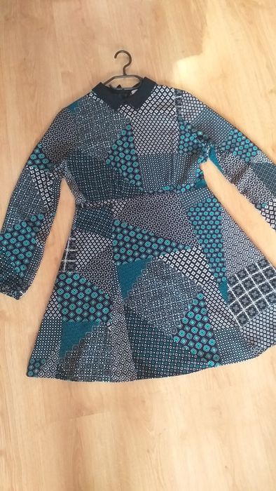 Sukienka z kołnierzykiem 14 XL wróżki niebiesko czarna