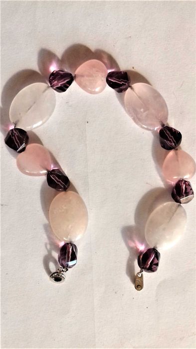 Bransoletka -kwarc różowy i ametyst