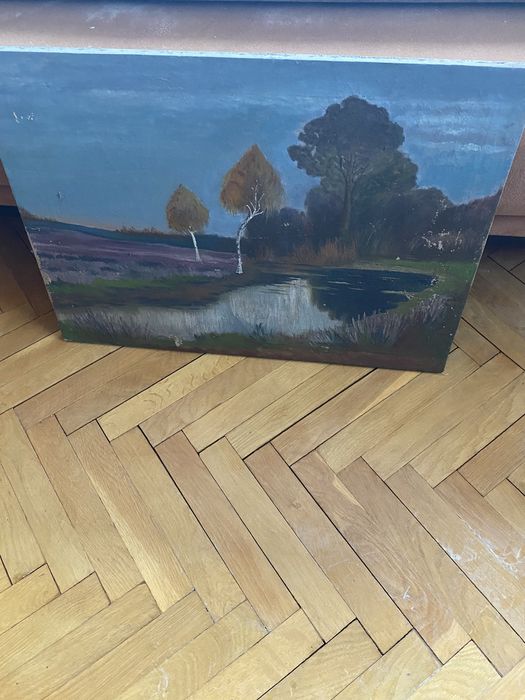 Pejzaż z sadzawką na płótnie