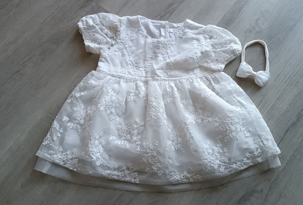 Sukienka do chrztu biała i opaska r. 68