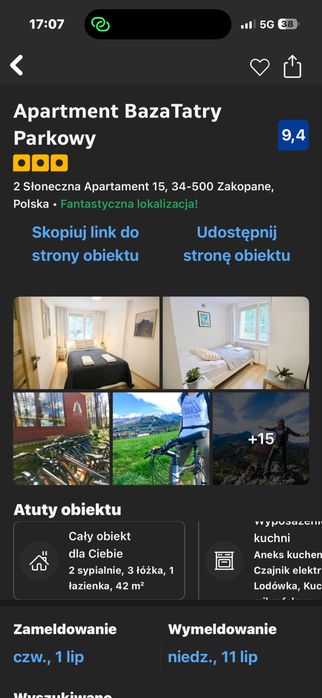 Zakopane 25–30.01.2027 | Apartament dla 4 osób | 1900 zł