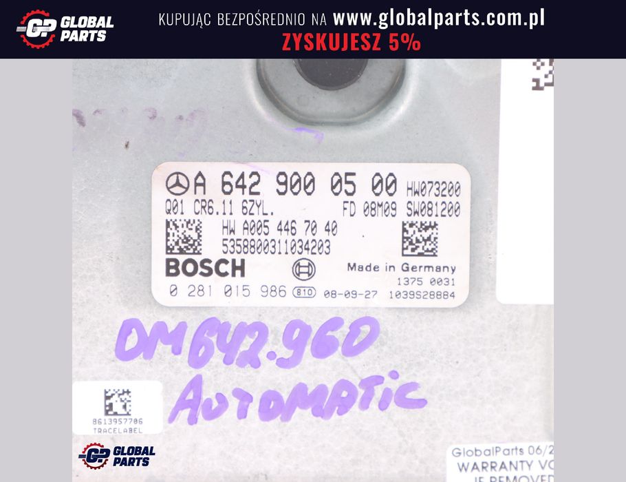 Mercedes W204 C320 CDI OM652 Komputer Silnika ECU Automatyczna