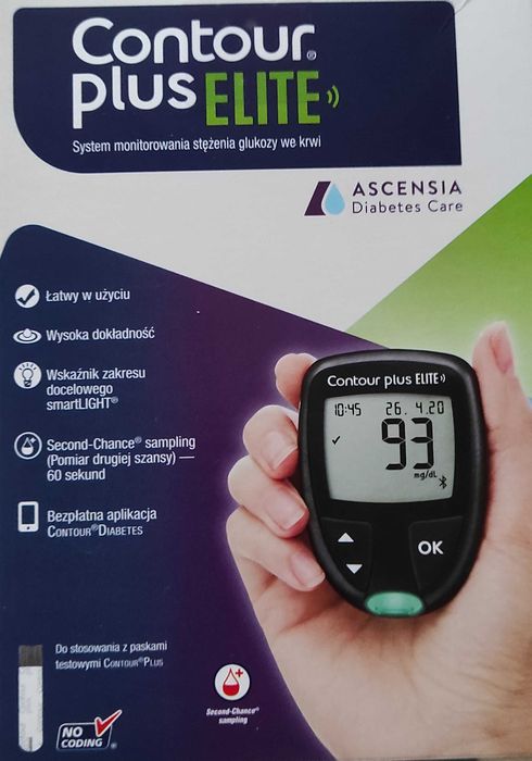 Glukometr NOWOŚĆ Contour plus ELITE"Bluetooth"+GRATIS 50 pasków(NOWY!)