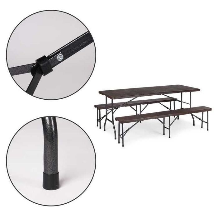 Meble ogrodowe CATERINGOWE kpl. 180cm stół + 2 ławki BROWN - PROMOCJA
