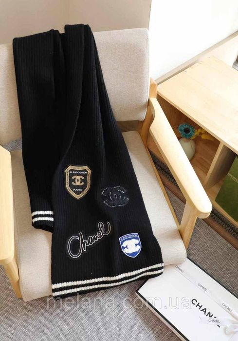 Стильный женский шарф Шанель черный белый жіночий шарф чорний білий