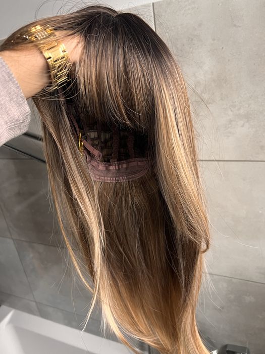 Blond peruka włosy refleksy dla kobiet damska nowa brąz jak naturalne