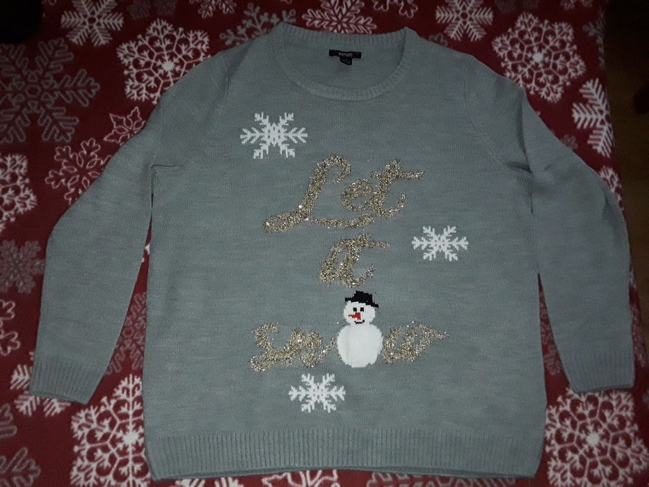 Świąteczny szary sweterek Let it snow 44 jak Nowy