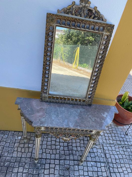 Antiguidade composta Mesa com Pedra Mármore + Espelho