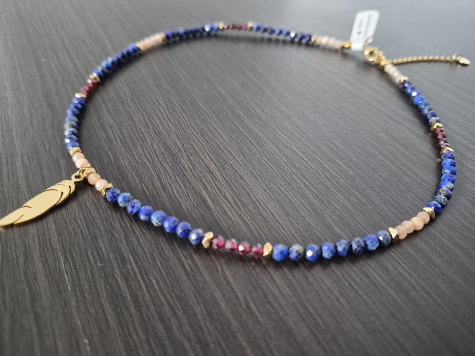 Naszyjnik choker lapis lazuli granat kamień słoneczny