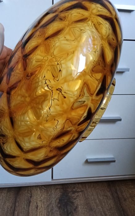 Klosz szkło bursztynowe miodowe pomarańczowe lampa lata 60