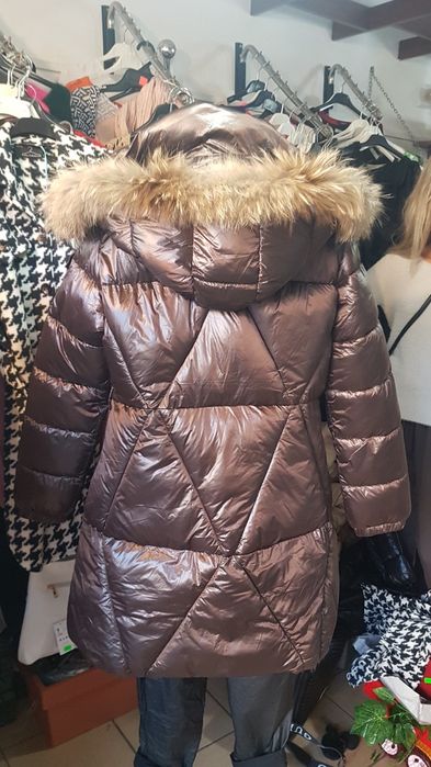 Czekoladowy płaszczyk  płaszcz  kurtka L z jenotem z futrem