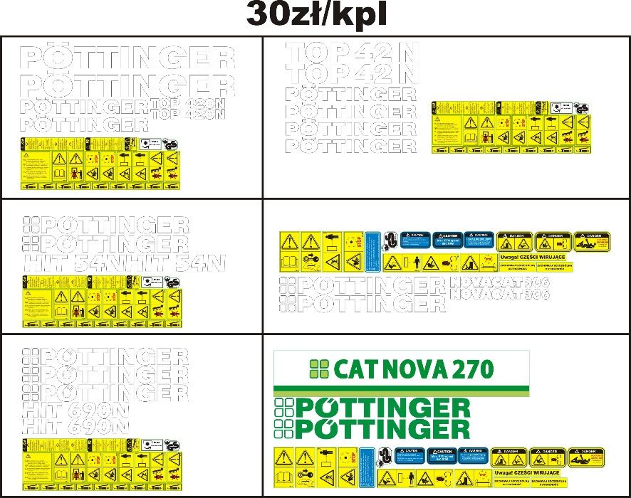Naklejki maszyny KUHN POTTINGER Krone Niemeyer deutz stoll Fella