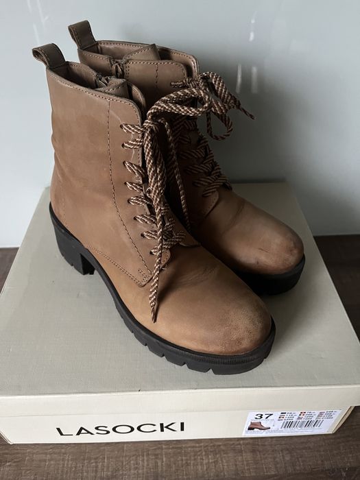 Buty skórzane botki camel Lasocki 37