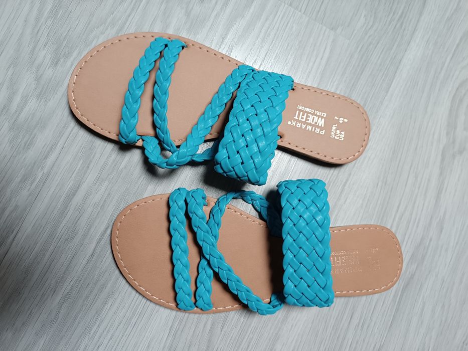 Klapki letnie paseczki plecione boho plażowe obuwie damskie płaskie turkusowe 40 Primark