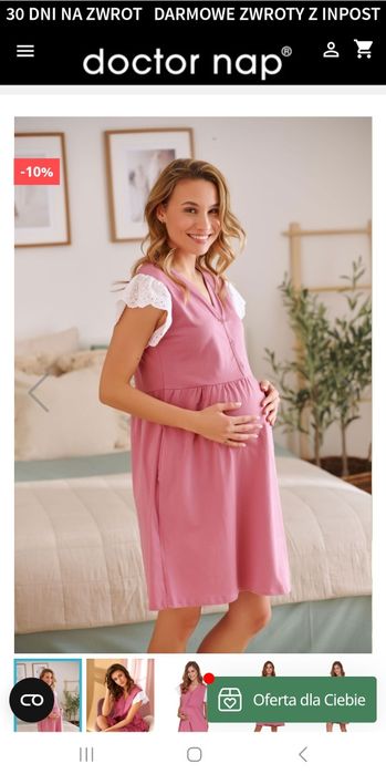 Koszulka nocna do karmienia Dr NAP z bawełny organicznej z haftem