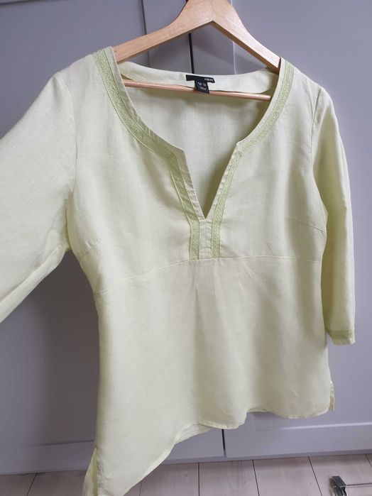 Zielona limonkowa koszula lniana bluzka 100% len 44 H&M