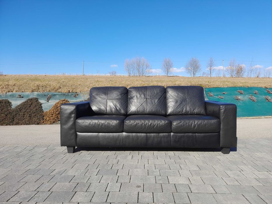 Fotel trzyosobowy sofa czarna skóra naturalna