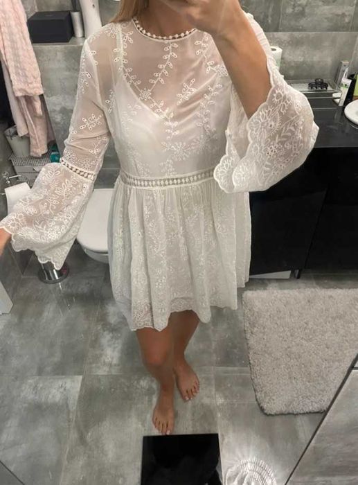 Zara koronkowa sukienka tunika koszula bluzka z halka boho M