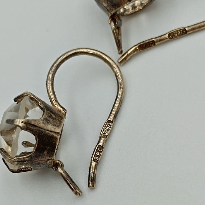 Винтажные советские серебряные серьги 875 пробы в позолоте с хрусталем