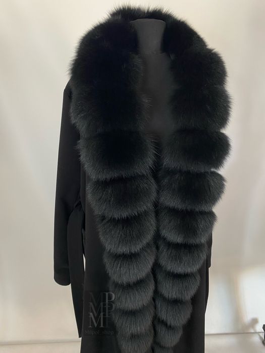 Жіноче чорне кашемірове пальто з натуральним хутром песця, 42-54 рр