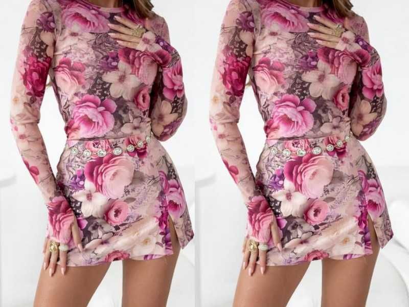 Rezerwacja Italy komplet print kwiaty set body spódnico - spodenki